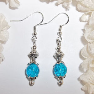 Turquoise Blue & Silver Earrings Dangle NWT 4083